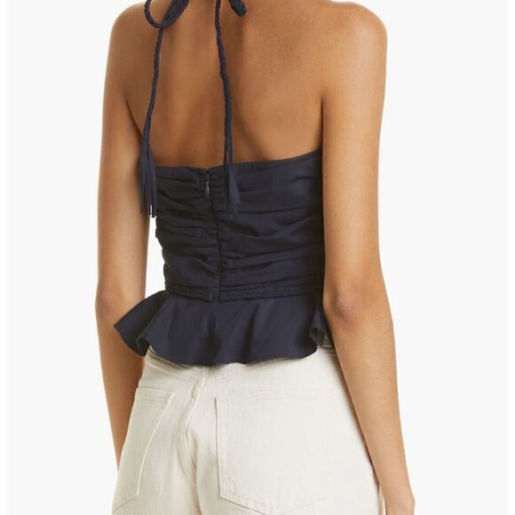 NWT Veronica Beard Arienne Ruched Stretch Cotton Halter Top $368 - Picture 7 of 9